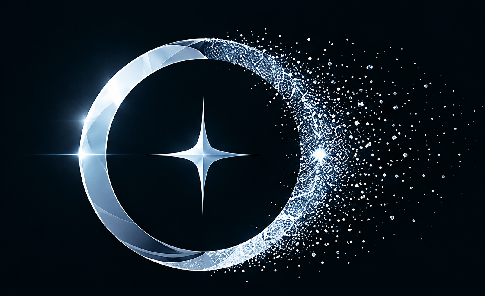 Oortaven’s separate circular star emblem, with a silver ring dissolving into particles
